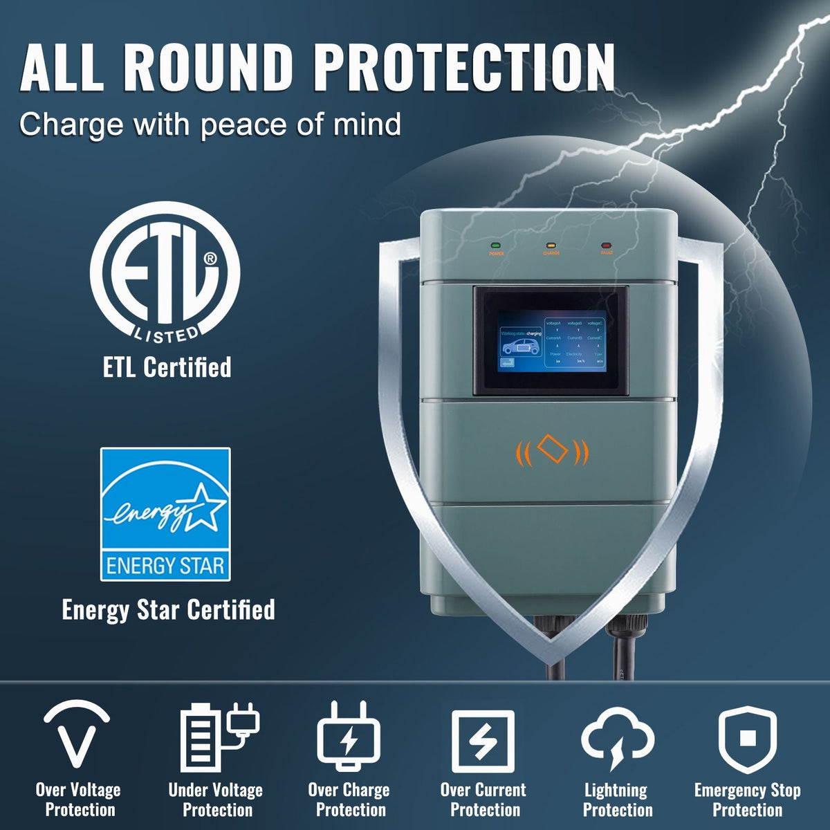 Level 2 Electric Vehicle Charging Station, 0-48A Adjustable, 11.5 kW 240V NEMA14-50 Plug Smart EV Charger with WiFi, 24-Foot TPE Charging Cable for Indoor/Outdoor Use, ETL & Energy Star Certifie