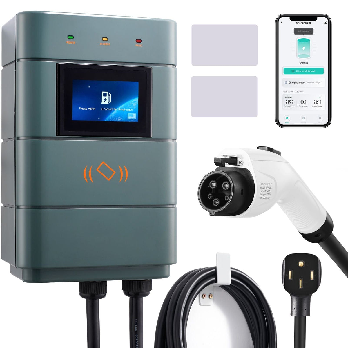 Level 2 Electric Vehicle Charging Station, 0-48A Adjustable, 11.5 kW 240V NEMA14-50 Plug Smart EV Charger with WiFi, 24-Foot TPE Charging Cable for Indoor/Outdoor Use, ETL & Energy Star Certifie