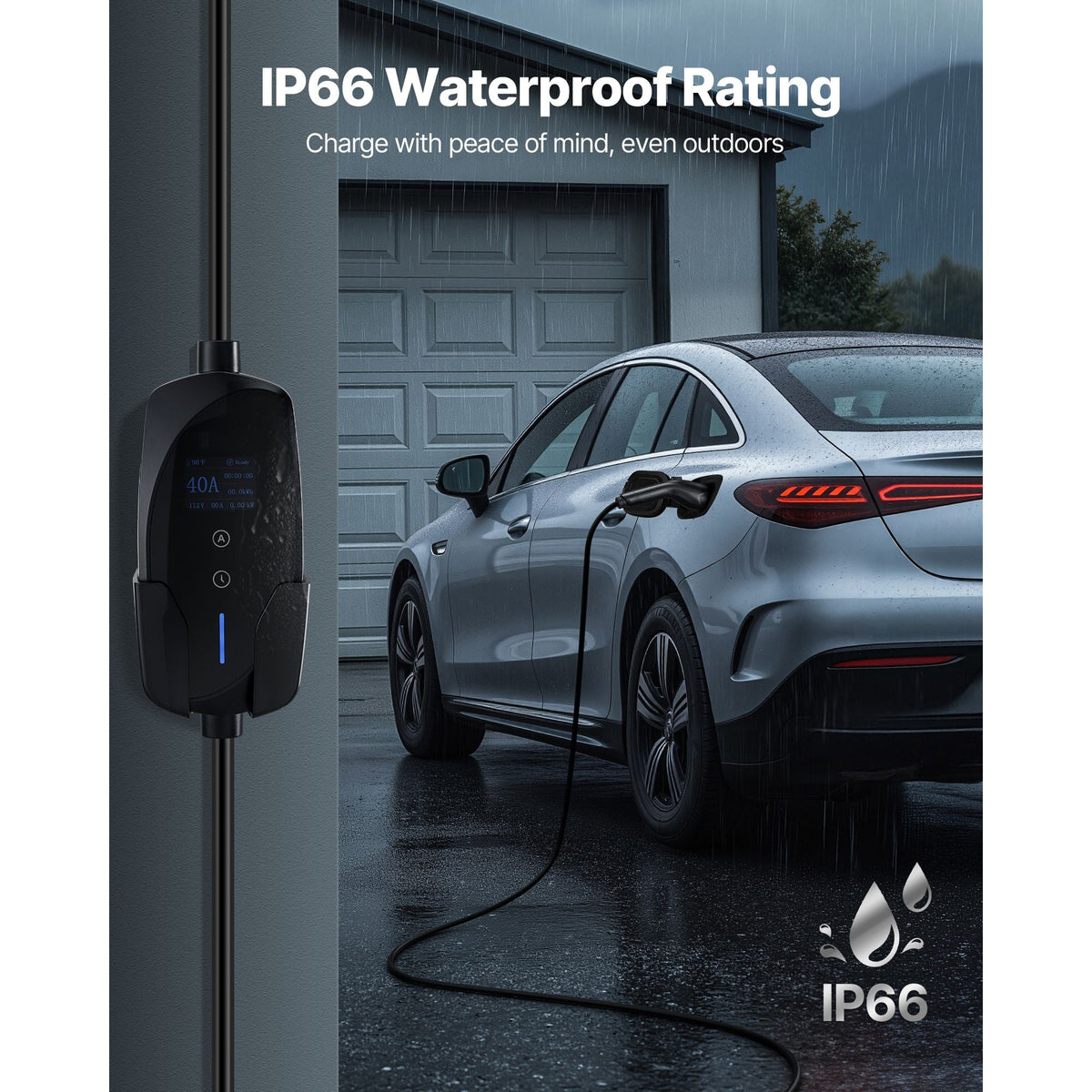 Level 2 EV Charger, 40 Amp Adjustable Current, 240V Electric Vehicle Portable Charger with 25 ft Charging Cable, LCD Display, NEMA 14-50P Plug, Plug-in Home Car Charging Station for SAE J1772 EV