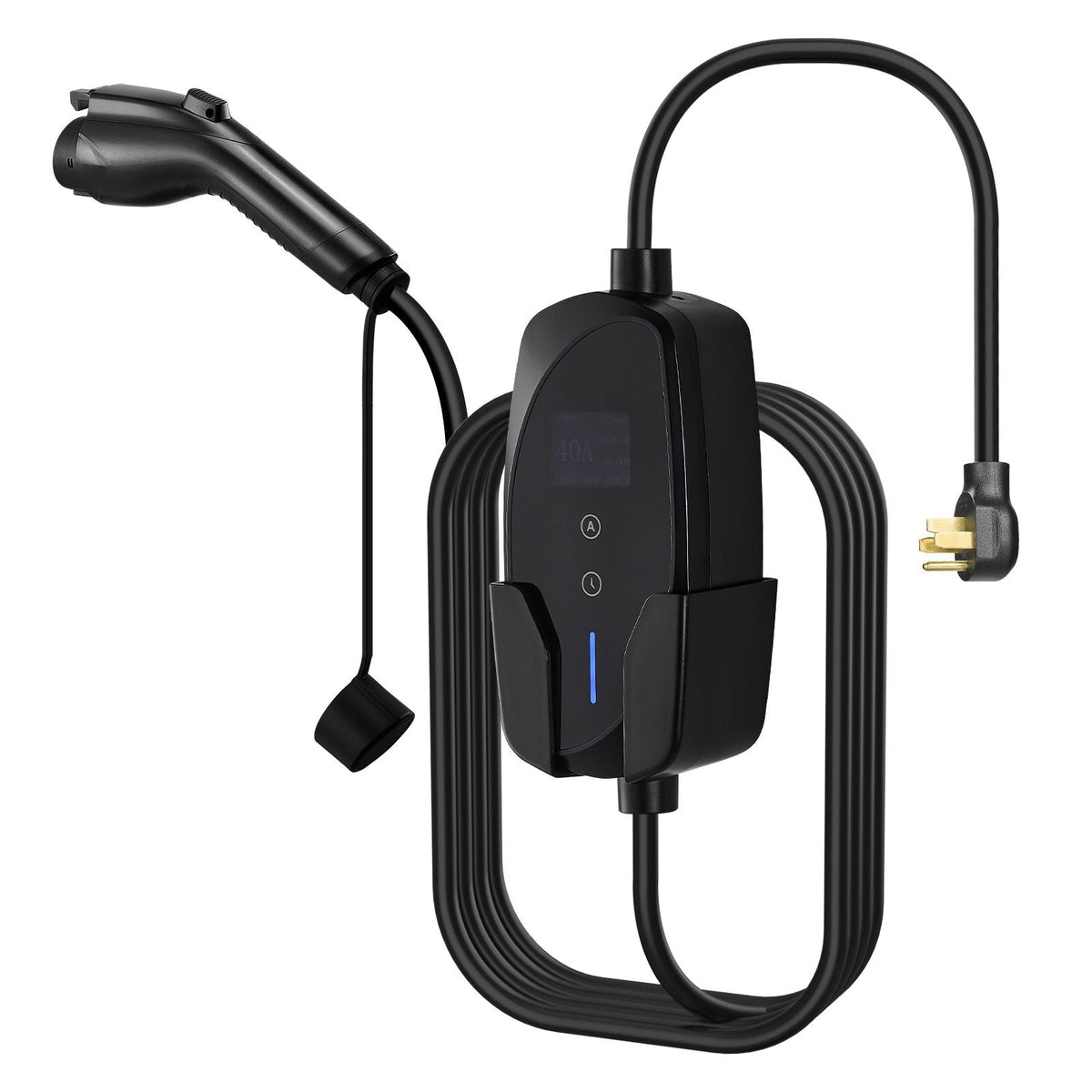 Level 2 EV Charger, 40 Amp Adjustable Current, 240V Electric Vehicle Portable Charger with 25 ft Charging Cable, LCD Display, NEMA 14-50P Plug, Plug-in Home Car Charging Station for SAE J1772 EV