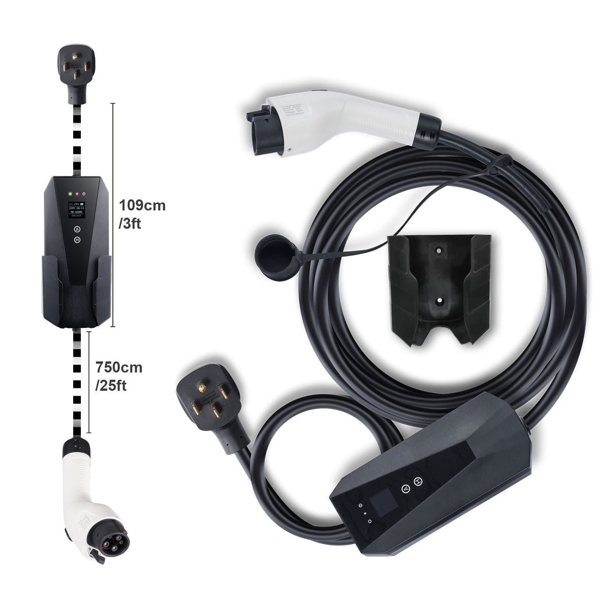 Level 2 Portable EV Charger, 32 Amp 240V, Electric Vehicle Charger with 28 ft Charging Cable NEMA 14-50P Plug, 16/20/24/32A Adjustable Current Plug-in Home EV Charging Station for SAE J1772 EVs
