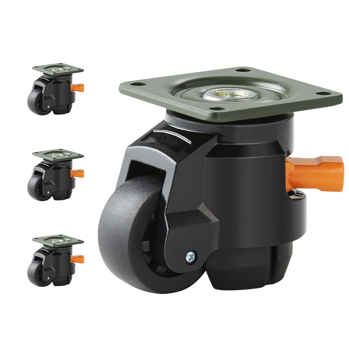 Leveling Casters, 4-Pack Heavy Duty 360° Swivel Caster Wheels Hold up to 1100 lbs Load, 2 inches Caster Diameter, Adjustable Casters with Upgraded Handle Design and Feet for Workbench & Machine