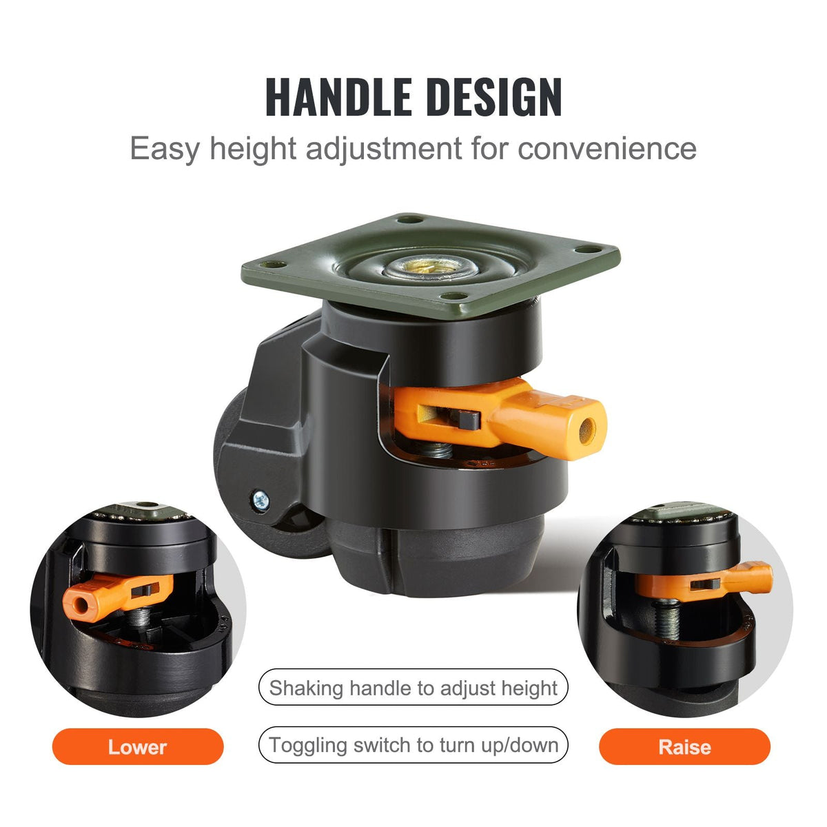 Leveling Casters, 4-Pack Heavy Duty 360° Swivel Caster Wheels Hold up to 1100 lbs Load, 2 inches Caster Diameter, Adjustable Casters with Upgraded Handle Design and Feet for Workbench & Machine