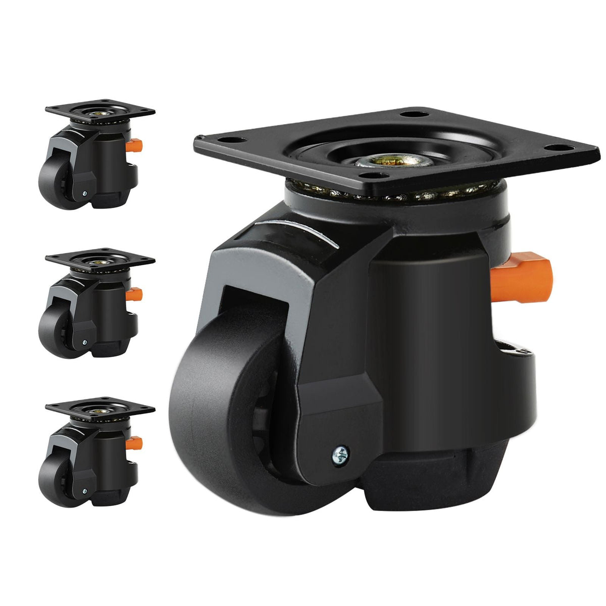 Leveling Casters, Set of 4, 2200 lbs Total Load Capacity, 2.5 inches, Heavy Duty with Upgraded Handle Design, 360 Degree Swivel Caster Wheels, Adjustable Casters with Feet for Workbench, Machine