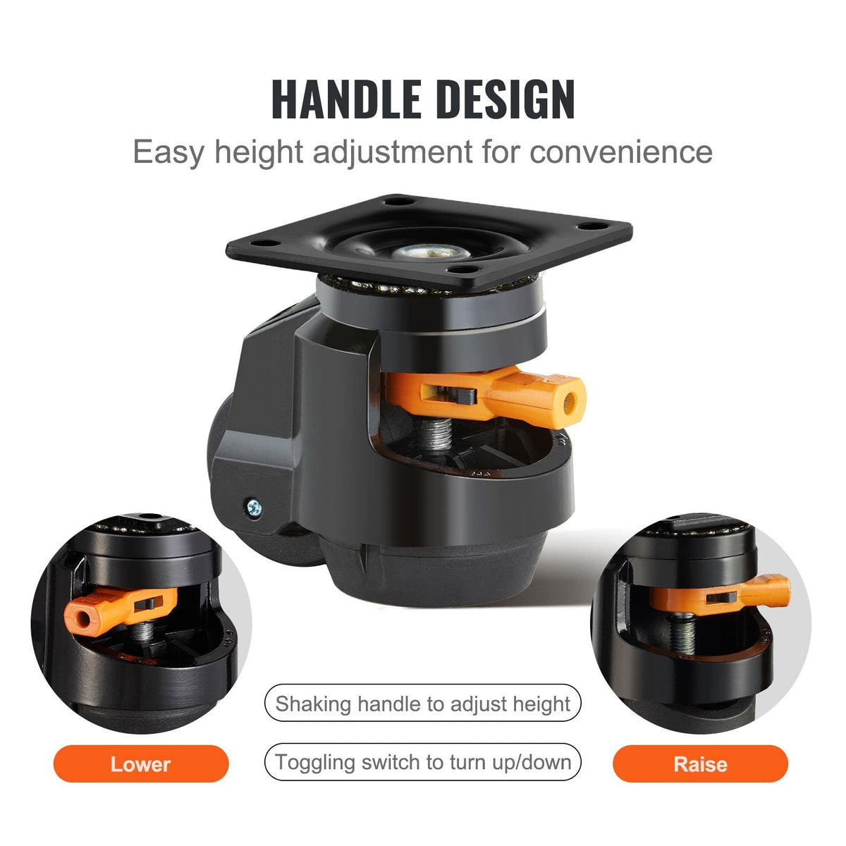 Leveling Casters, Set of 4, 2200 lbs Total Load Capacity, 2.5 inches, Heavy Duty with Upgraded Handle Design, 360 Degree Swivel Caster Wheels, Adjustable Casters with Feet for Workbench, Machine
