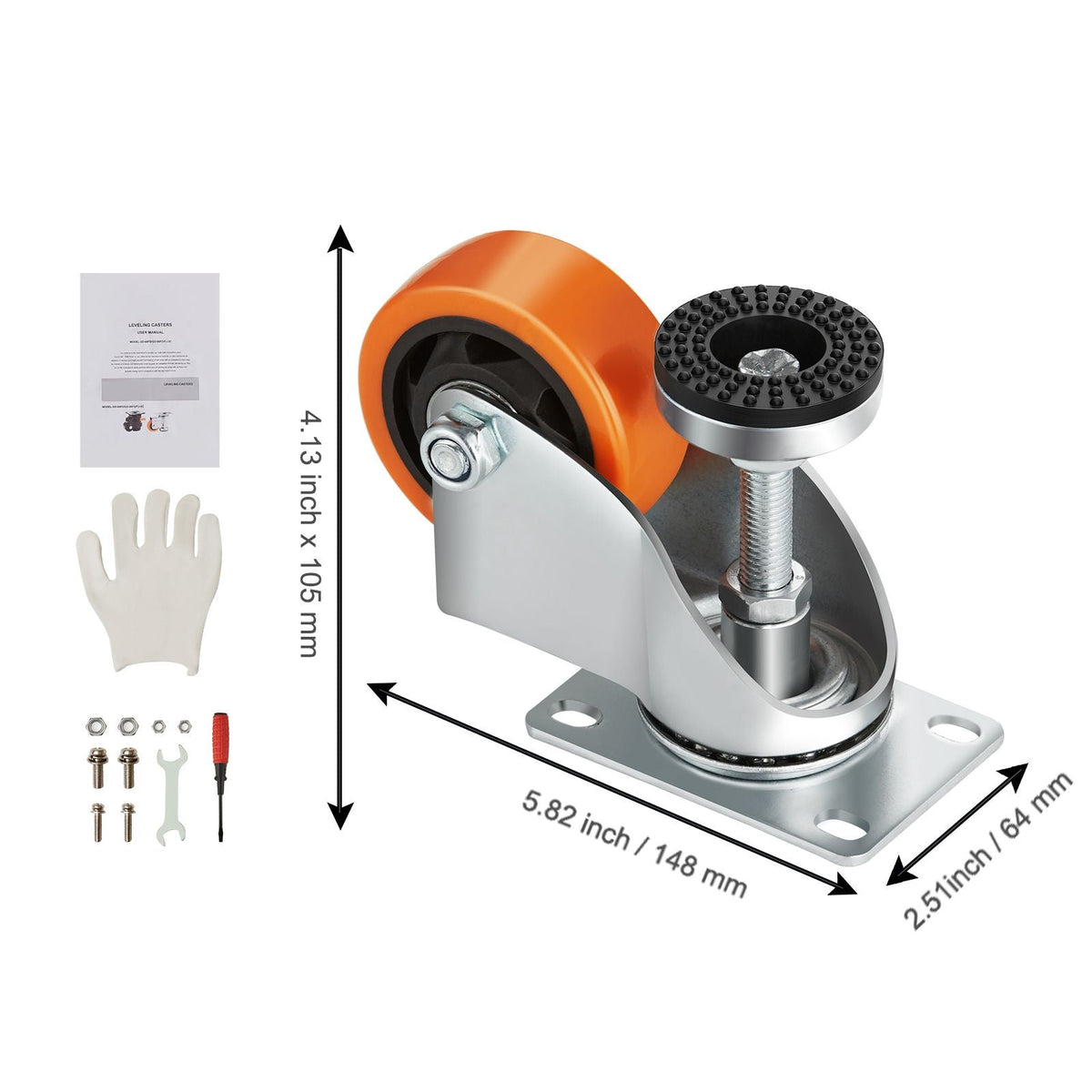 Leveling Casters, Set of 4, 720 lbs Total Load Capacity, 3 inches Diameter, Heavy Duty 360 Degree Swivel Caster Wheels, Adjustable Casters with Feet for Workbench, Machine, Equipment, Furniture