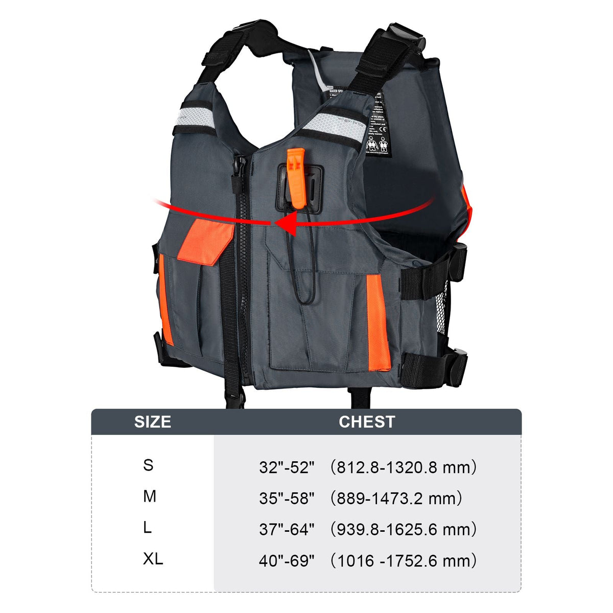 Life Vest for Watersports (PFD), Life Jacket with Waterproof Nylon & 85N Buoyancy, Life Vest/Jacket for Any Water Activity-Fishing, Kayaking, Surfing and More, Men and Women M