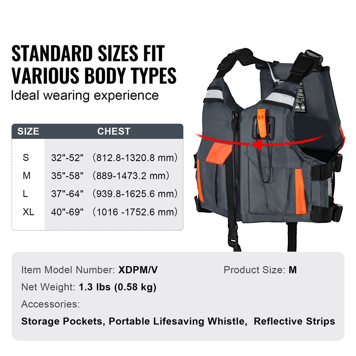 Life Vest for Watersports (PFD), Life Jacket with Waterproof Nylon & 85N Buoyancy, Life Vest/Jacket for Any Water Activity-Fishing, Kayaking, Surfing and More, Men and Women M