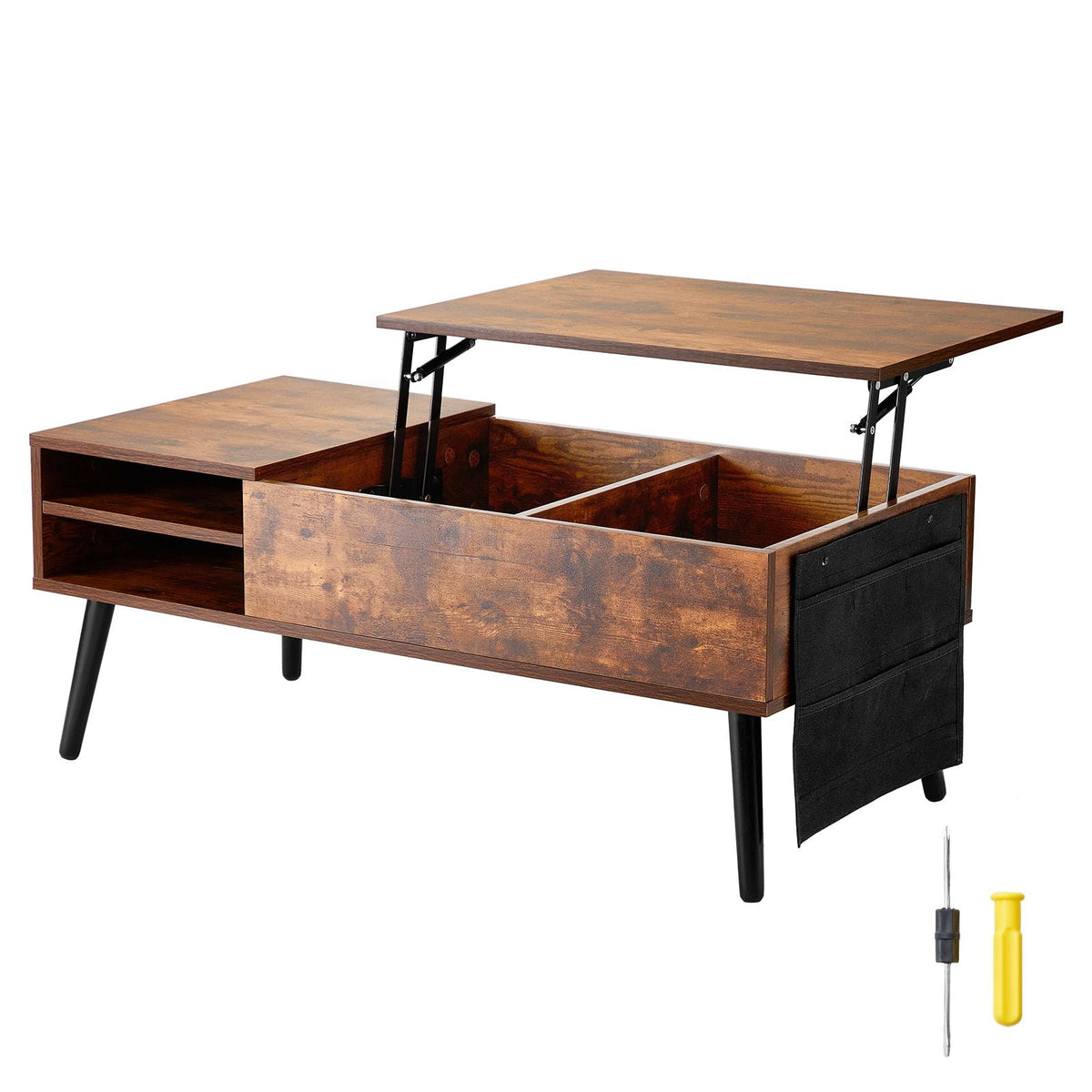 Lift Top Coffee Table, 39.4 in Rectangle Coffee Table with Extra Storage Pockets, Pop Up Coffee Table for Living Room, Brown