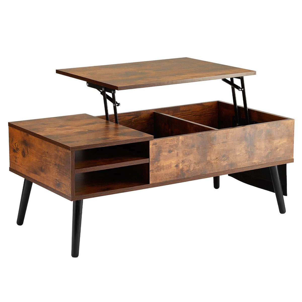 Lift Top Coffee Table, 39.4 in Rectangle Coffee Table with Extra Storage Pockets, Pop Up Coffee Table for Living Room, Brown
