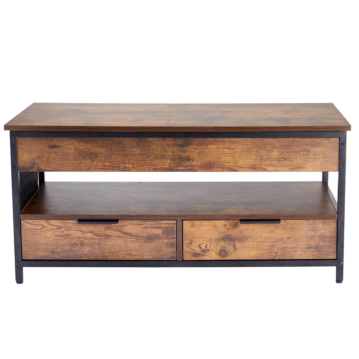 Lift Top Coffee Table, 39.4 in Rectangle Coffee Table with Extra Storage Pockets, Pop Up Coffee Table with Power Strip & USB & Ambient Lighting for Living Room, Brown