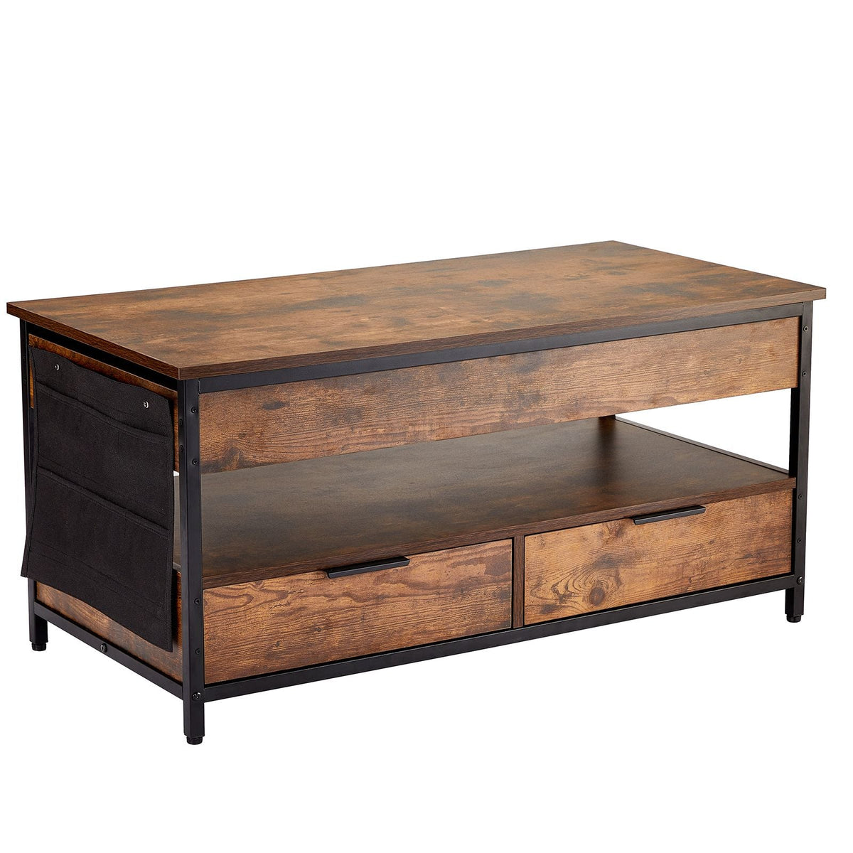 Lift Top Coffee Table, 39.4 in Rectangle Coffee Table with Extra Storage Pockets, Pop Up Coffee Table with Power Strip & USB & Ambient Lighting for Living Room, Brown