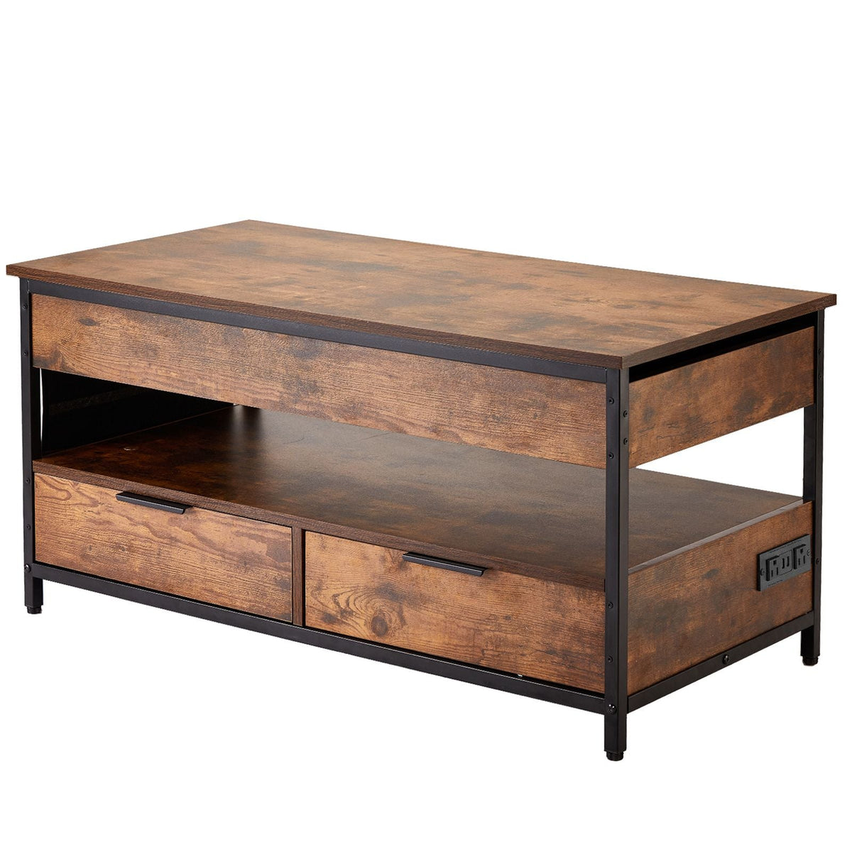 Lift Top Coffee Table, 39.4 in Rectangle Coffee Table with Extra Storage Pockets, Pop Up Coffee Table with Power Strip & USB & Ambient Lighting for Living Room, Brown