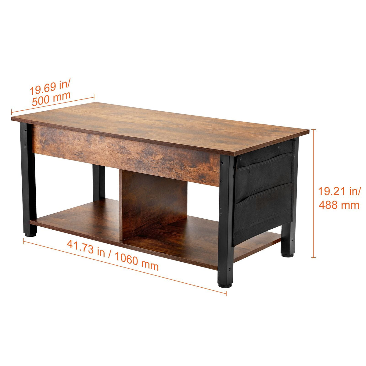 Lift Top Coffee Table, 41.7 in Rectangle Coffee Table with Extra Storage Pockets, Pop Up Coffee Table for Living Room, Brown