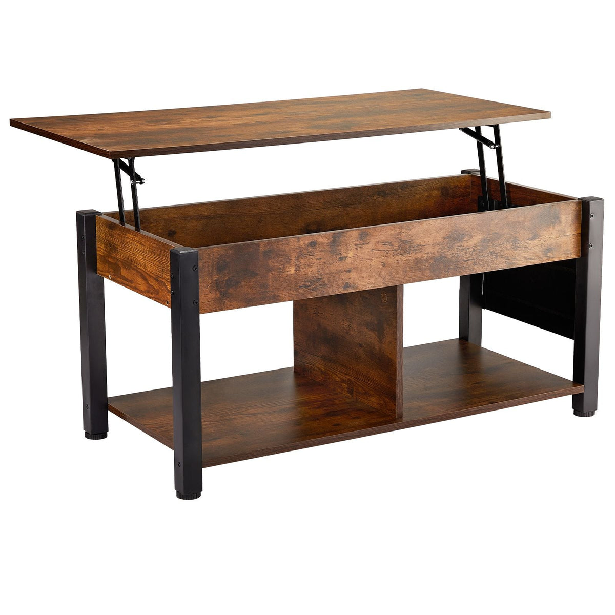 Lift Top Coffee Table, 41.7 in Rectangle Coffee Table with Extra Storage Pockets, Pop Up Coffee Table for Living Room, Brown