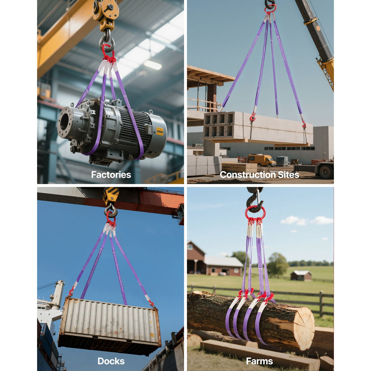 Lifting Sling Straps, Four Leg Polyester Bridle Sling with Hooks, 6600LB Capacity, 5Ft Heavy Duty Rigging Strap, Thickened & Wear-Resistant Webbing Slings for Engines Cranes Hoists Truck