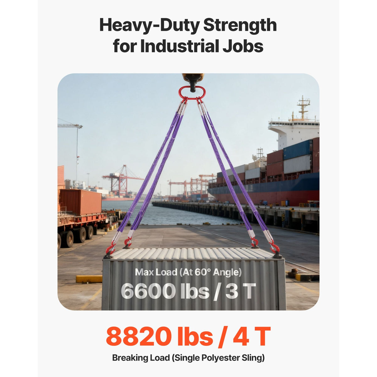 Lifting Sling Straps, Four Leg Polyester Bridle Sling with Hooks, 6600LB Capacity, 5Ft Heavy Duty Rigging Strap, Thickened & Wear-Resistant Webbing Slings for Engines Cranes Hoists Truck