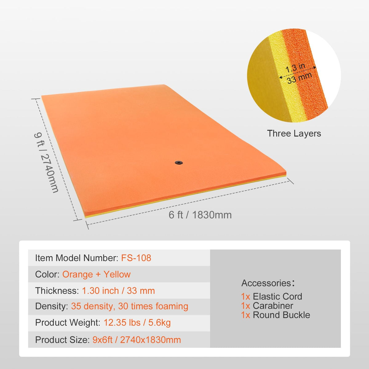 Lily Pad Floating Mat, Large 9x6 FT Floating Water Pad, 3-Layer Floating Dock for Adults Kids, 1.3" Thick Tear-Resistant XPE Foam Raft, Floating Island for Lake, Pool, Ocean, Beach, and Boating