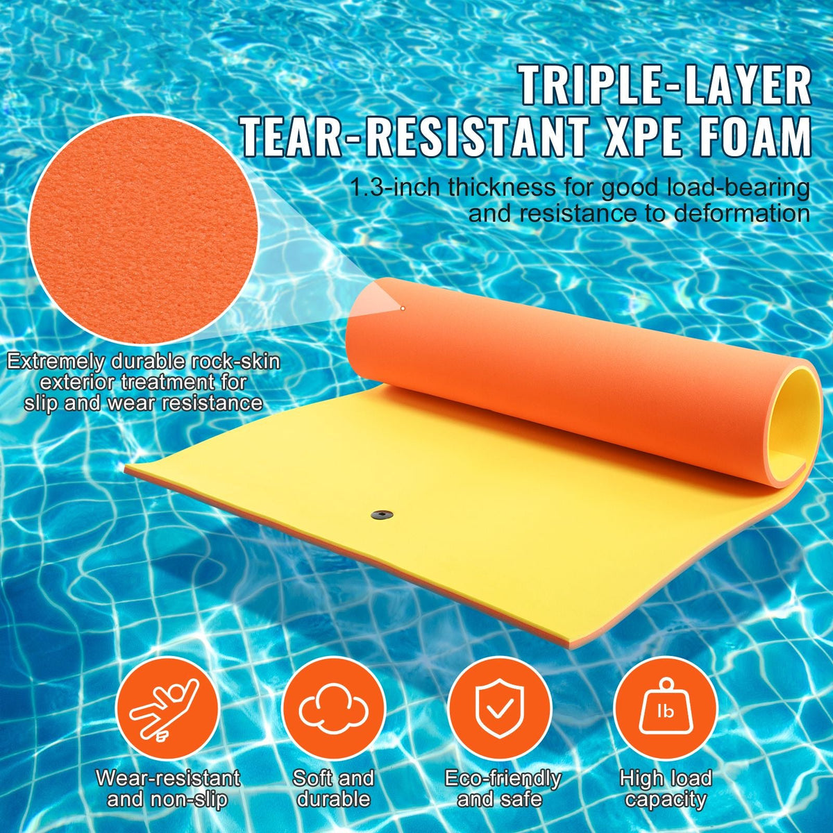 Lily Pad Floating Mat, Large 9x6 FT Floating Water Pad, 3-Layer Floating Dock for Adults Kids, 1.3" Thick Tear-Resistant XPE Foam Raft, Floating Island for Lake, Pool, Ocean, Beach, and Boating