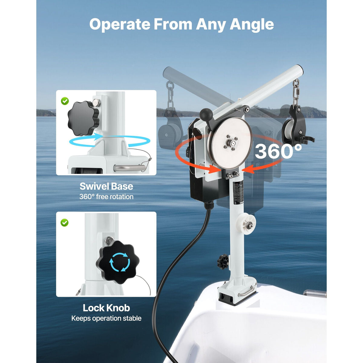Line Hauler Pot Puller, 12V DC 1200W, Line Hauler Winch Holds 198 lbs Lift Capacity, Line Speed of 115 ft/min, 360 degree Rotation & Corrosion-Resistant, Crab Pot Puller