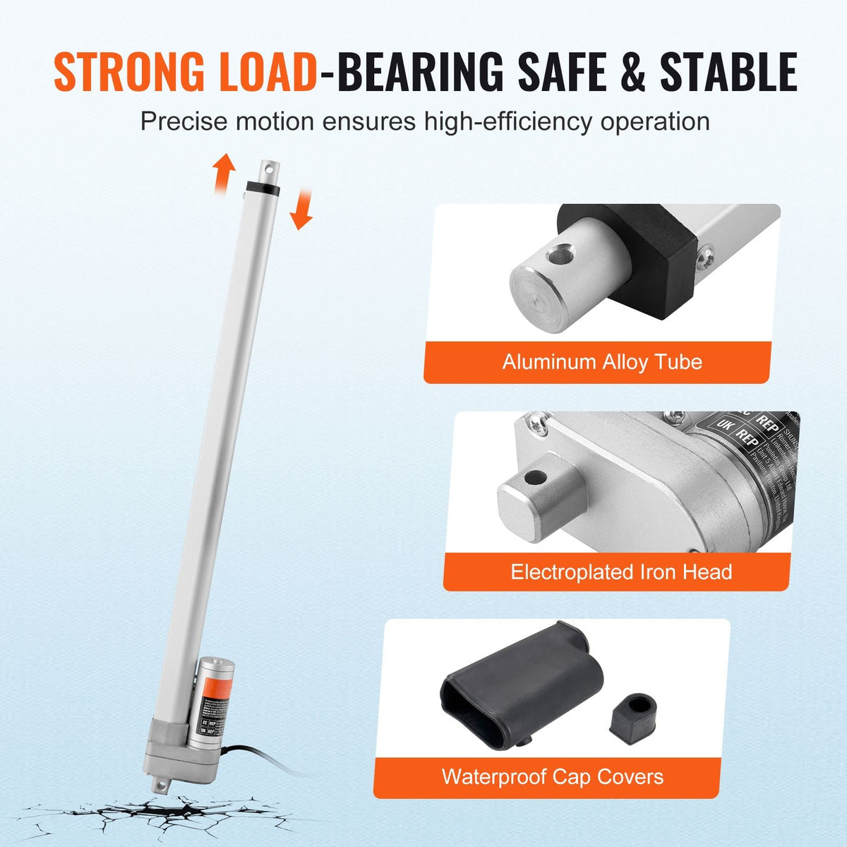 Linear Actuator 12V, 20 Inch Waterproof IP65 Linear Actuator, 660lbs/3000N 0.19"/s Linear Motion Actuator with Mounting Bracket for Outdoor Use