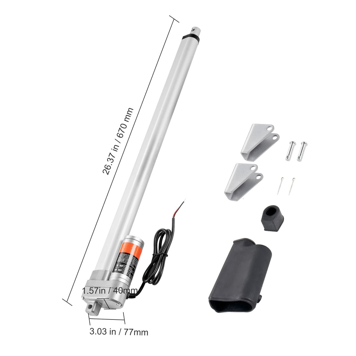 Linear Actuator 12V, 20 Inch Waterproof IP65 Linear Actuator, 660lbs/3000N 0.19"/s Linear Motion Actuator with Mounting Bracket for Outdoor Use
