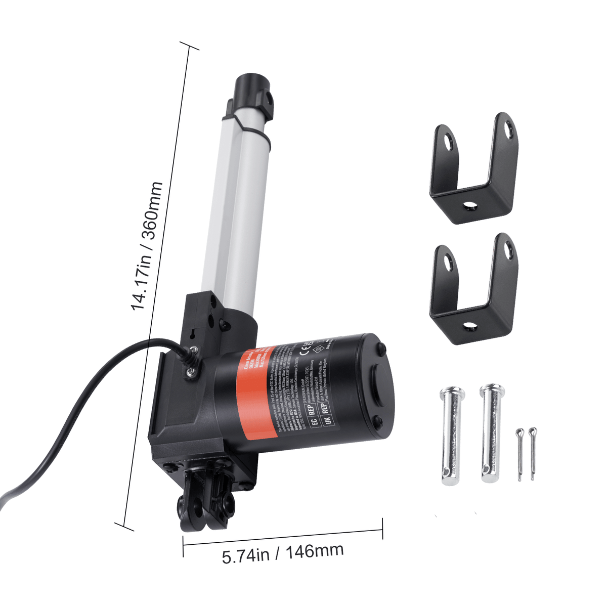 Linear Actuator 12V, 6 Inch Heavy Duty 1320lbs/6000N Linear Actuator, 0.19"/s Linear Motion Actuator with Mounting Bracket & IP44 Protection for Electric Door Industrial Machinery Vessels Cargo