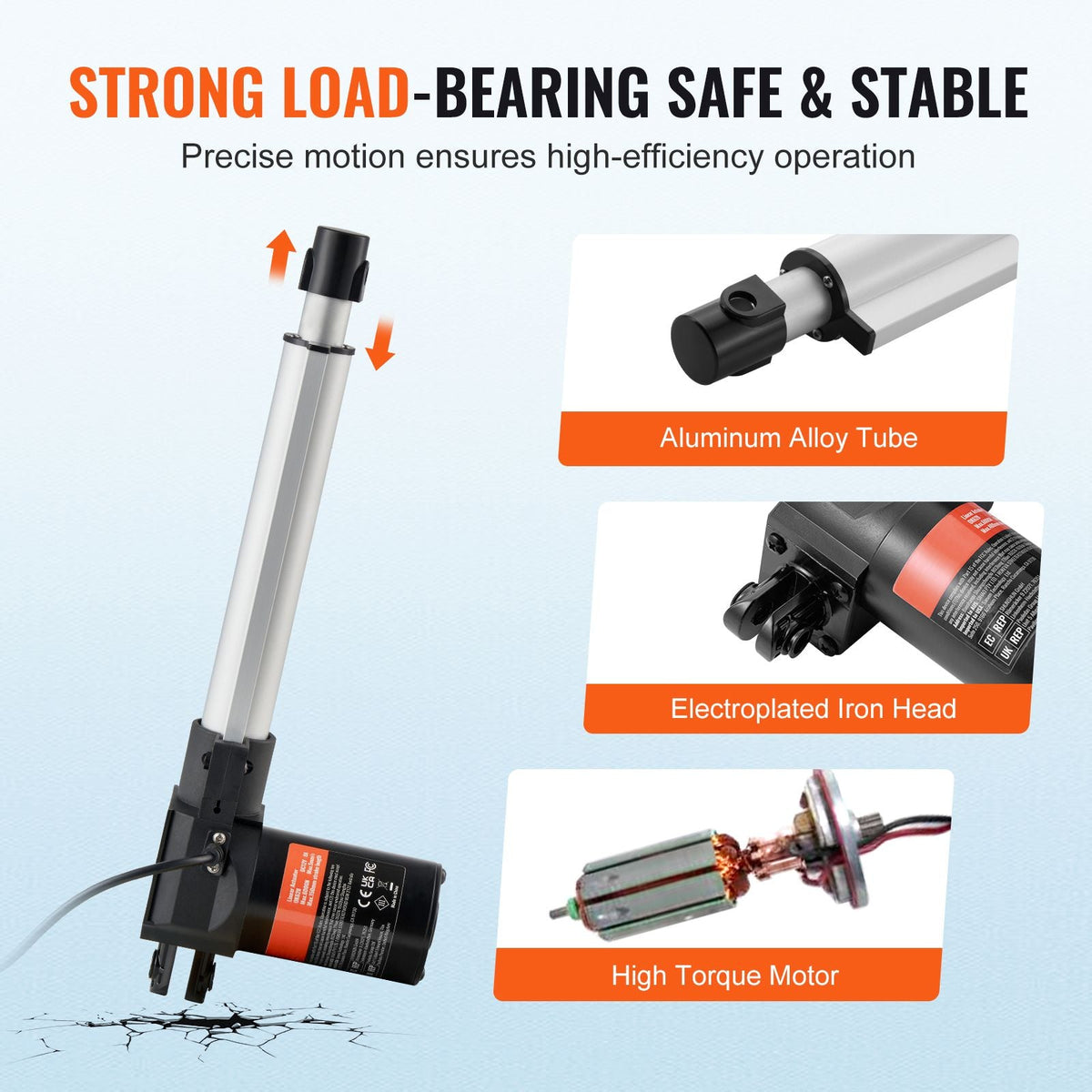Linear Actuator 12V, 8 Inch Heavy Duty 1320lbs/6000N Linear Actuator, 0.19"/s Linear Motion Actuator with Mounting Bracket & IP44 Protection for Electric Door Industrial Machinery Vessels Cargo
