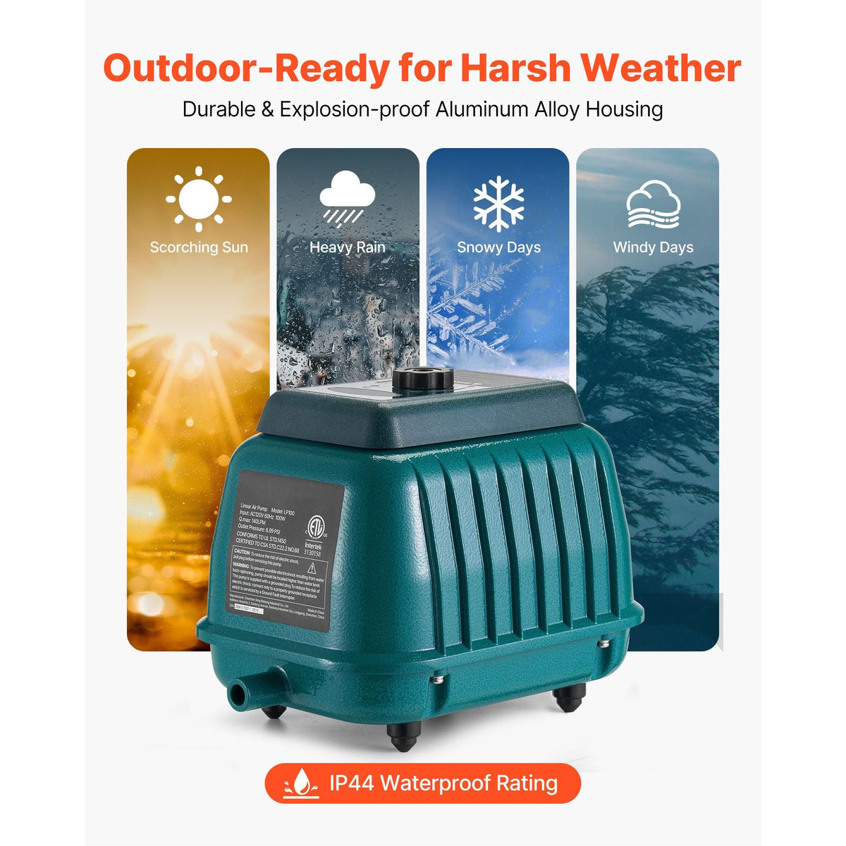 Linear Air Pump, 2219.04 GPH Air Flow, Septic Aerator Pump, Aeration System for 11 ft Deep Ponds, Fit for Septic Tanks, Aquariums, Waste Treatment, Seafood Restaurants, Fish Farms, Hydroponics