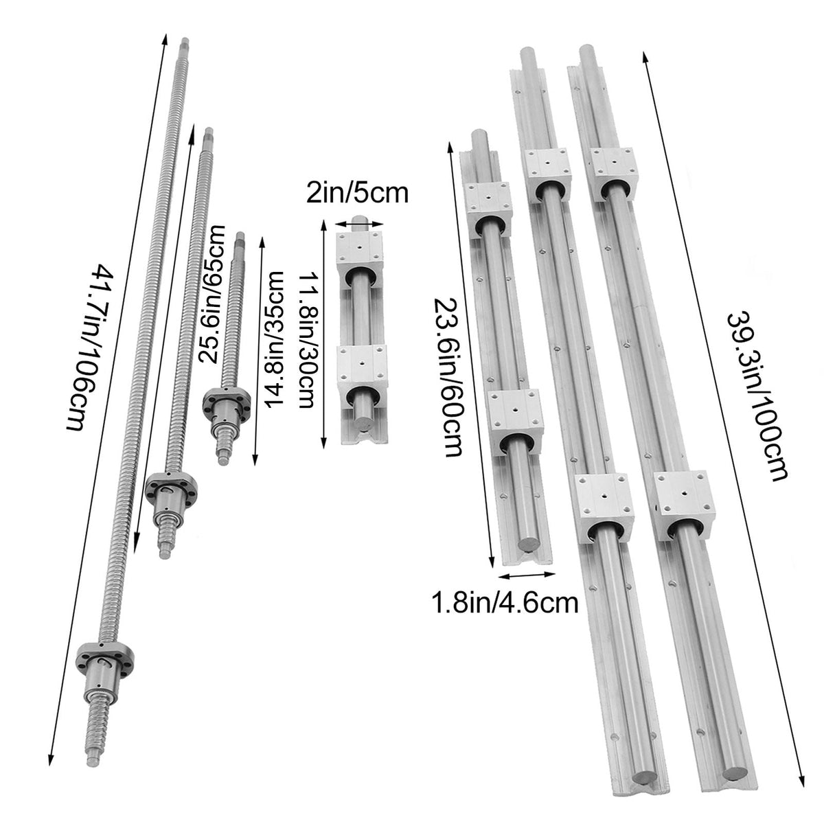 Linear Rail, Ballscrew x 3, RM1605-350mm 650mm 1050mm x 2 Linear Rail Support, 12 CNC Kit Linear Shaft Optical Axis