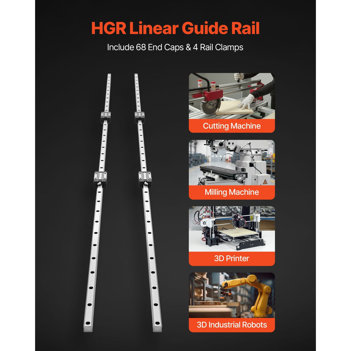 Linear Rail Guide Kit, HGR20, 2Pcs 2000 mm (78.74 inch) Linear Motion Rails and 4Pcs Bearing Slide Blocks, Anti Rust and High Precision Kit, for DIY, CNC Routers, Lathes, Mills, 3D Printers