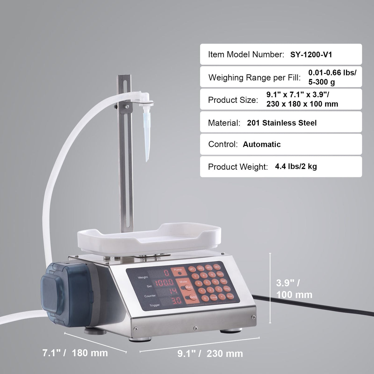 Liquid Filling Machine, 5-300 g Weighing Capacity, Automatic Bottle Filler Machine, Bottling Machine Peristaltic Pump Digital Control for Milk, Water, Wine, Beverage, Soy Sauce (Single Nozzle)