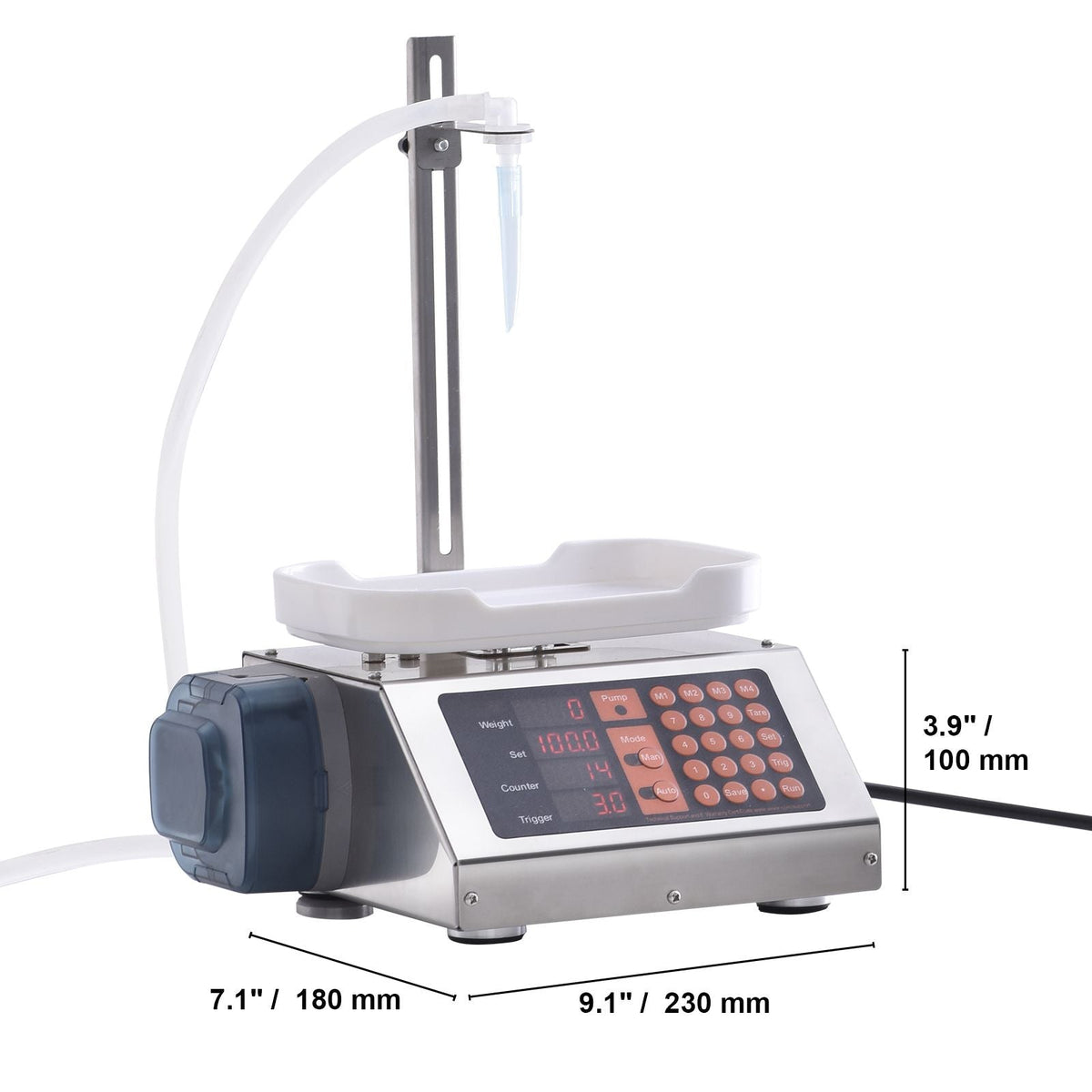 Liquid Filling Machine, 5-300 g Weighing Capacity, Automatic Bottle Filler Machine, Bottling Machine Peristaltic Pump Digital Control for Milk, Water, Wine, Beverage, Soy Sauce (Single Nozzle)