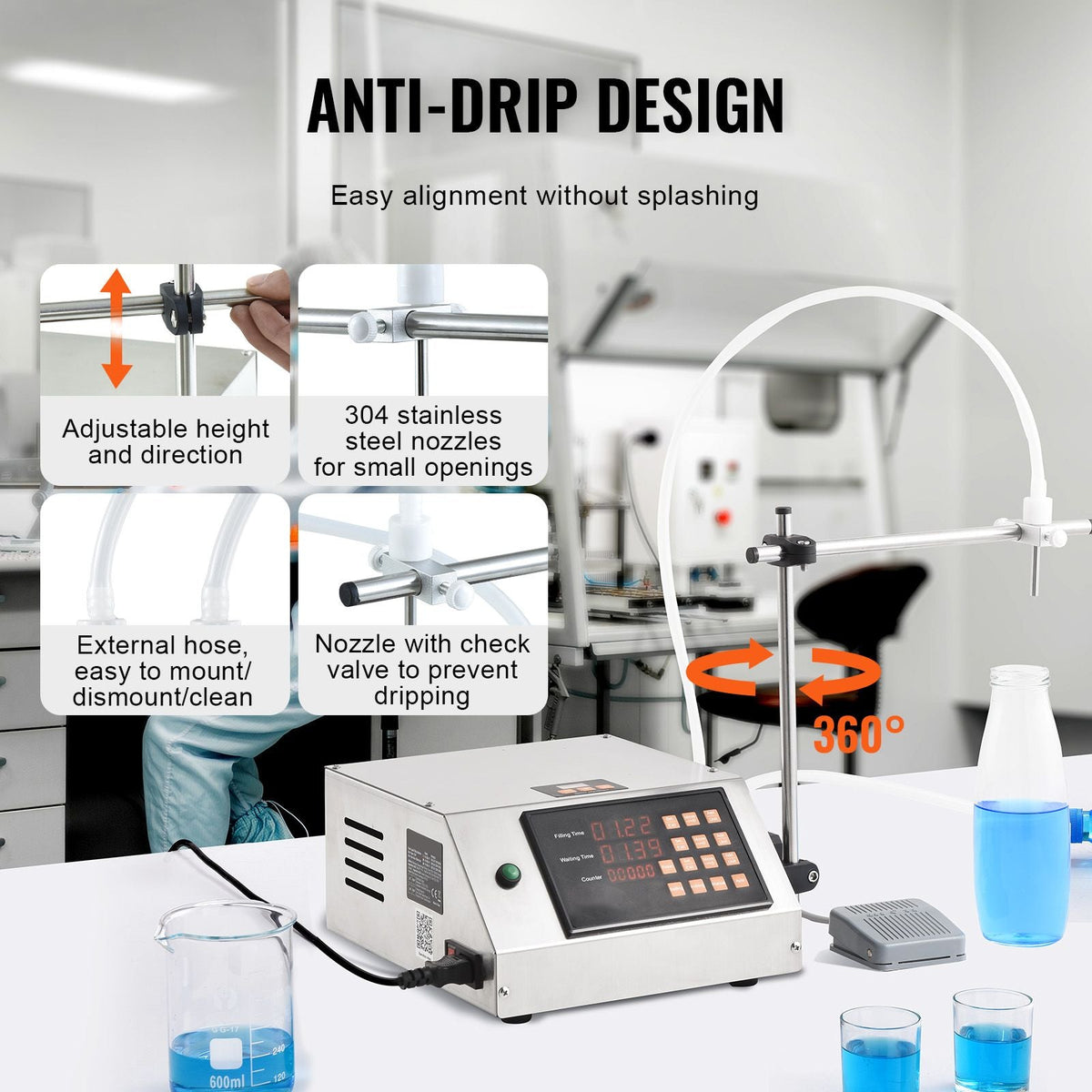 Liquid Filling Machine, 5-650ml Filling Capacity, Automatic Bottle Filler Machine, Bottling Machine Peristaltic Pump Digital Control for Milk, Water, Wine, Beverage, Soy Sauce (Single Nozzle)