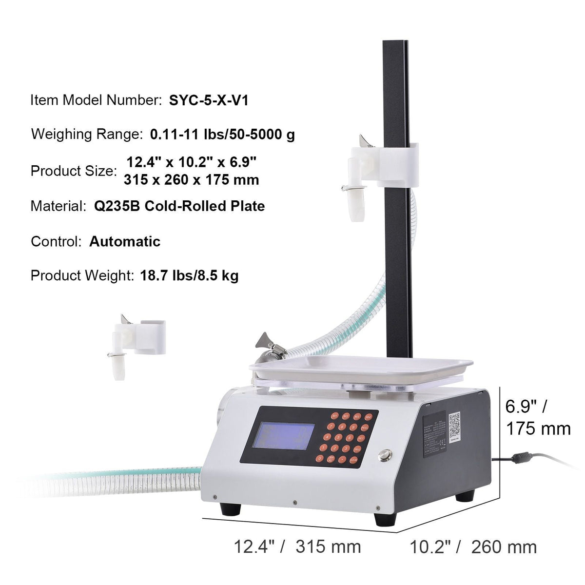 Liquid Filling Machine, 50-5000 g Weighing Capacity, Automatic Bottle Filler Machine Bottling Machine Gear Pump Digital Control for Honey, Oil, Wine, Detergent, Viscous Liquids (Single Nozzle)