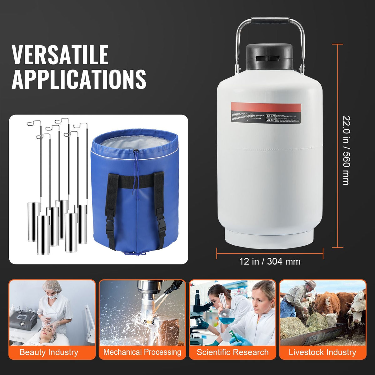 Liquid Nitrogen Tank, 10 L Aluminum Alloy Liquid Nitrogen Container, LN2 Tank Dewar with 6 Canisters and Carry Bag with Straps, Cryogenic Tank for Beauty Industry, Semen Preservation, Scientific