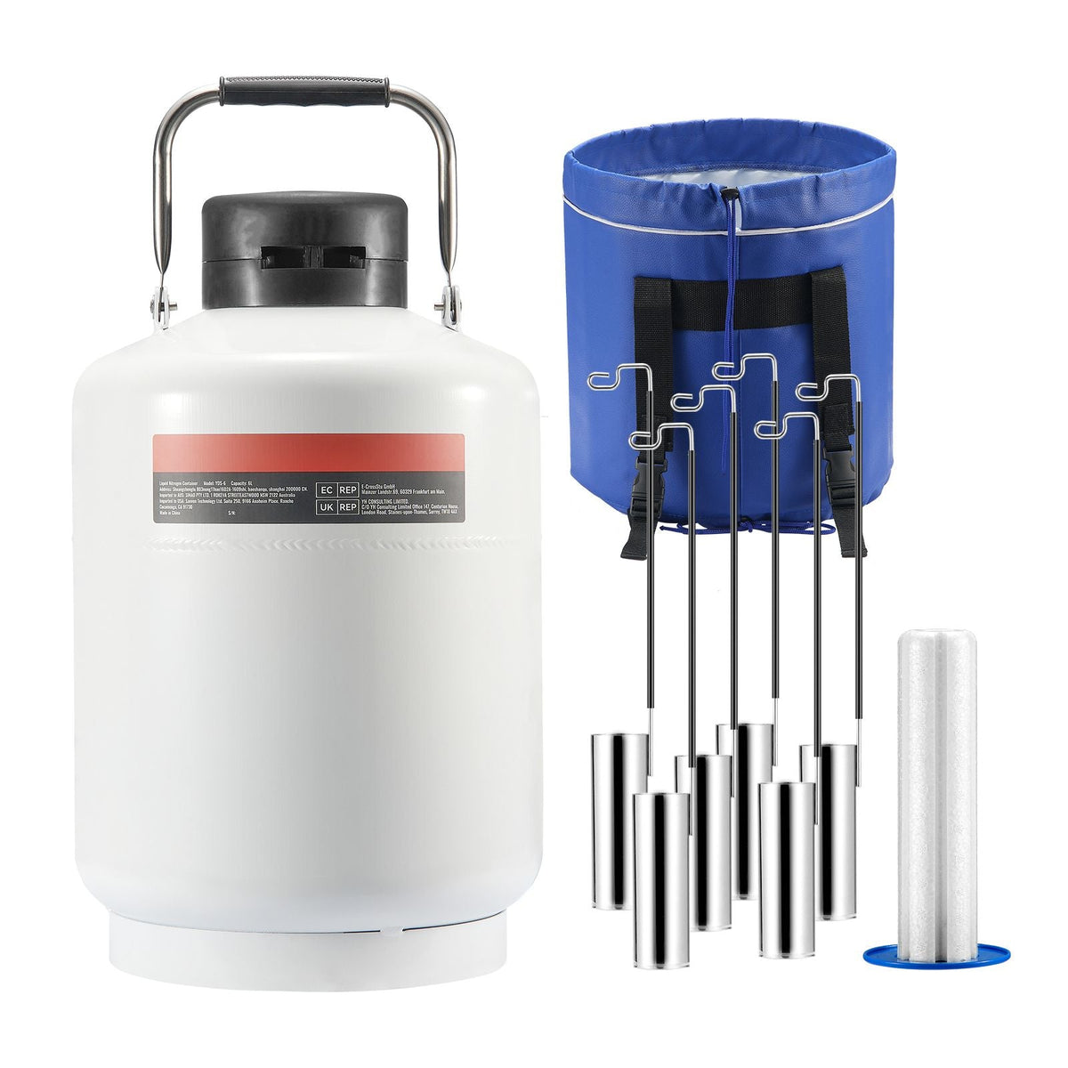 Liquid Nitrogen Tank, 6 L Aluminum Alloy Liquid Nitrogen Container, LN2 Tank Dewar with 6 Canisters and Carry Bag with Straps, Cryogenic Tank for Beauty Industry, Semen Preservation, Scientific