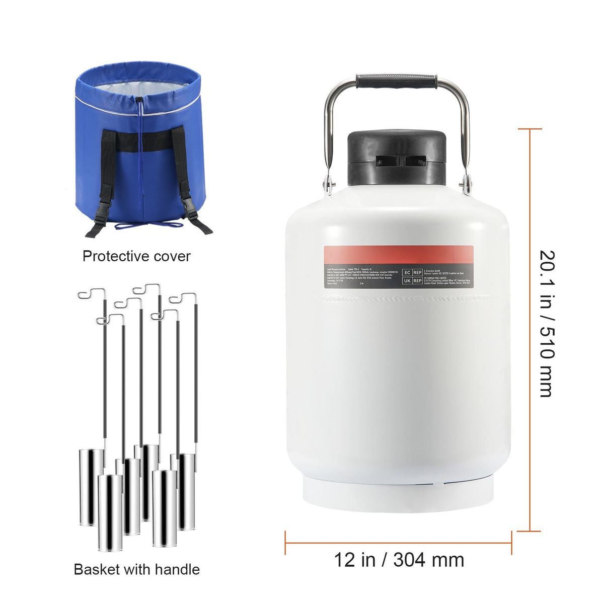 Liquid Nitrogen Tank, 6 L Aluminum Alloy Liquid Nitrogen Container, LN2 Tank Dewar with 6 Canisters and Carry Bag with Straps, Cryogenic Tank for Beauty Industry, Semen Preservation, Scientific