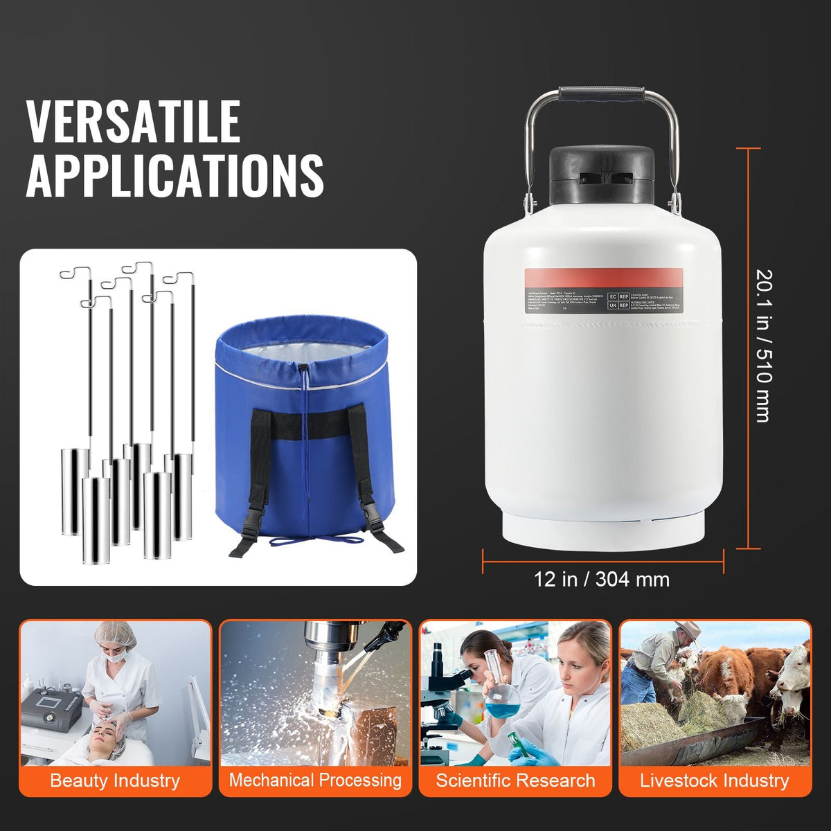 Liquid Nitrogen Tank, 6 L Aluminum Alloy Liquid Nitrogen Container, LN2 Tank Dewar with 6 Canisters and Carry Bag with Straps, Cryogenic Tank for Beauty Industry, Semen Preservation, Scientific