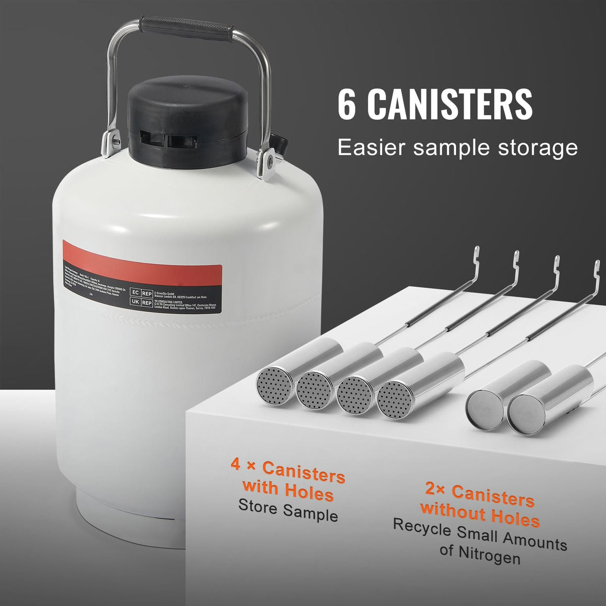 Liquid Nitrogen Tank, 6 L Aluminum Alloy Liquid Nitrogen Container, LN2 Tank Dewar with 6 Canisters and Carry Bag with Straps, Cryogenic Tank for Beauty Industry, Semen Preservation, Scientific