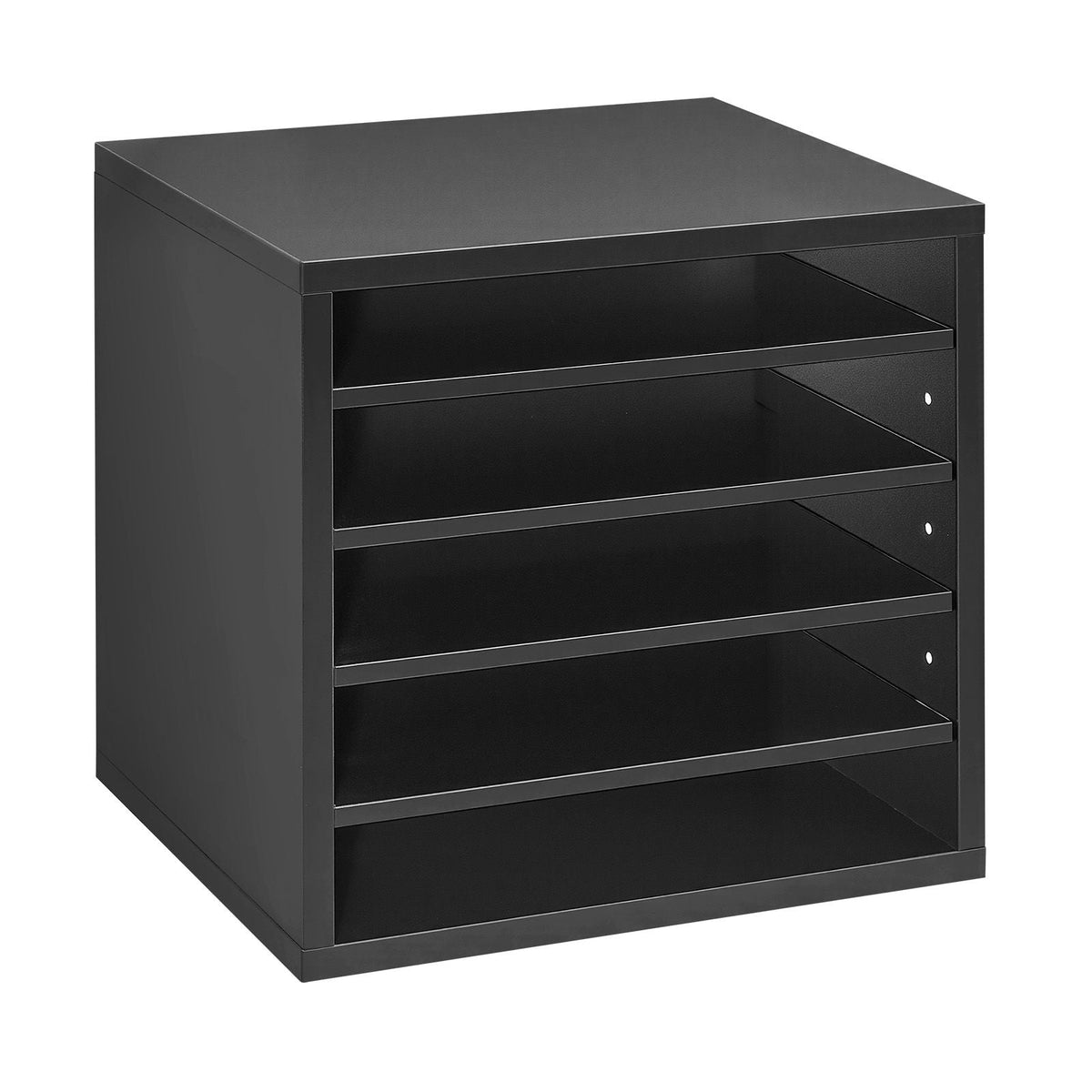 Literature Organizer, 5 Compartments Office Mailbox with Adjustable Shelves, Wooden Mailbox Sorter with MDF, Countertop Office Home Classroom Storage Organizer for File, Document, Paper, Black