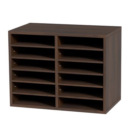 Literature Organizers, 12 Compartments Office Mailbox with Adjustable Shelves, Wood Literature Sorter 20.4x12x16.1 inches for Office, Home, Classroom, Mailrooms Organization, EPA Certified Brown