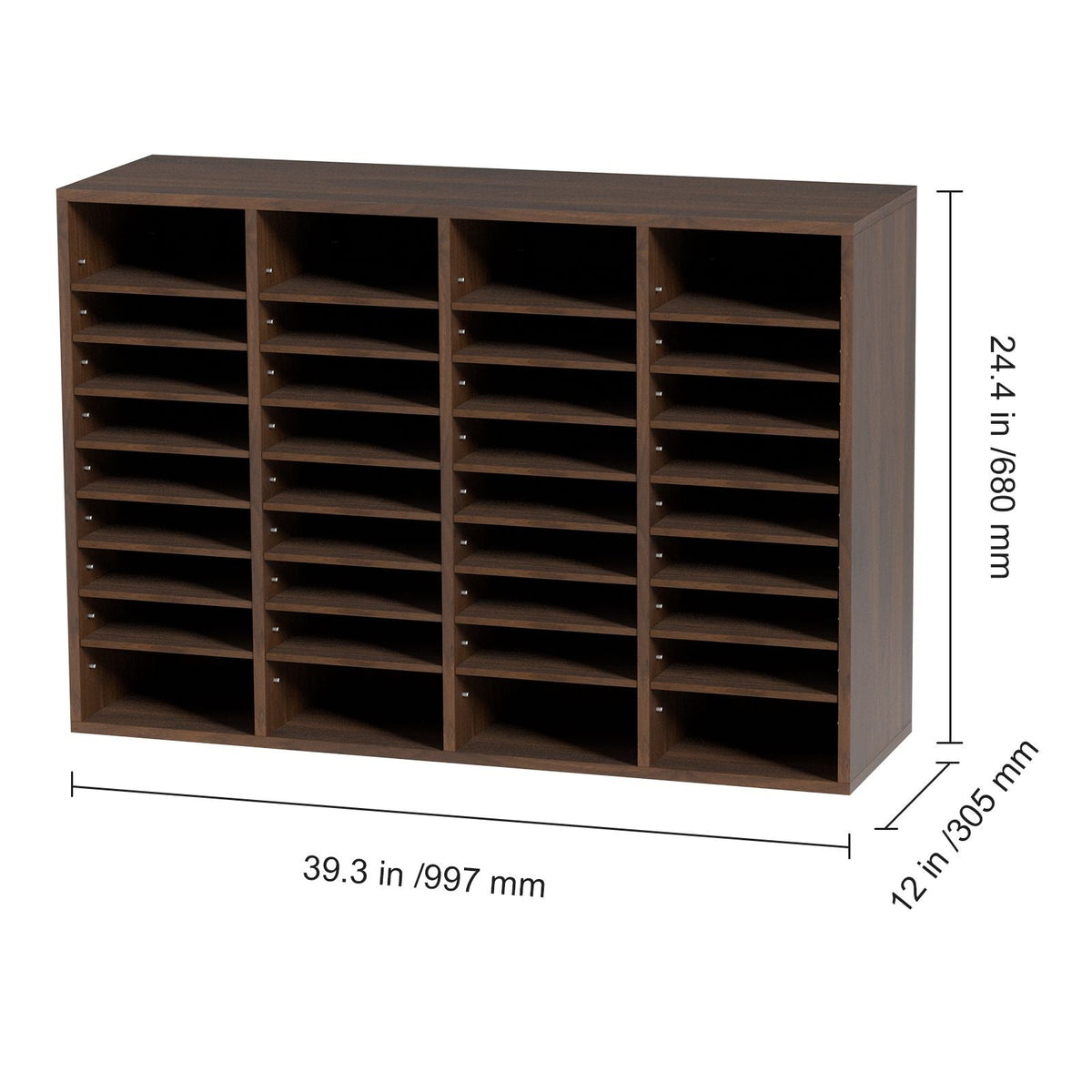Literature Organizers, 36 Compartments Office Mailbox with Adjustable Shelves, Wood Literature Sorter 39.3x12x26.8 inches for Office, Home, Classroom, Mailrooms Organization, EPA Certified Brown