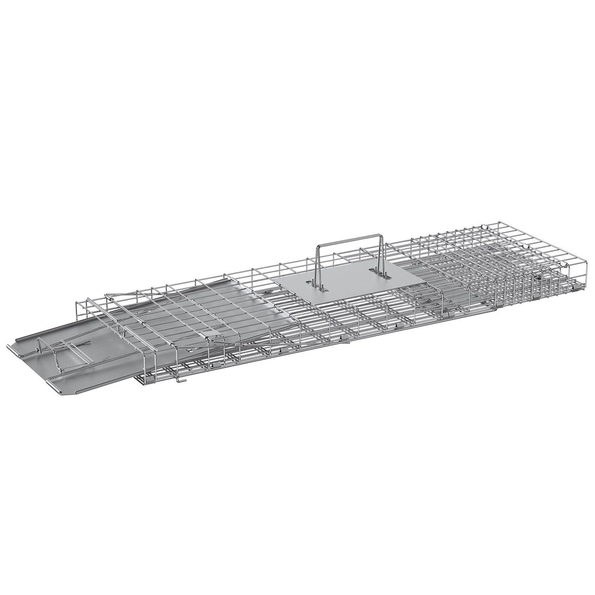 Live Animal Cage Trap, 31" x 10" x 12" Humane Cat Trap Galvanized Iron, Folding Animal Trap with Handle for Rabbits, Stray Cats, Squirrels, Raccoons, Groundhogs and Opossums