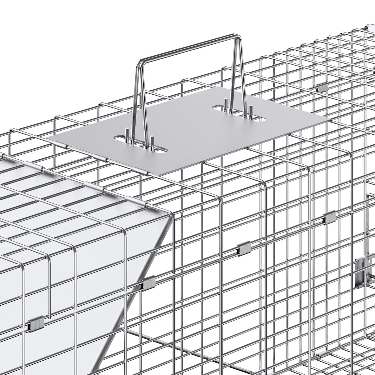 Live Animal Cage Trap, 31" x 10" x 12" Humane Cat Trap Galvanized Iron, Folding Animal Trap with Handle for Rabbits, Stray Cats, Squirrels, Raccoons, Groundhogs and Opossums