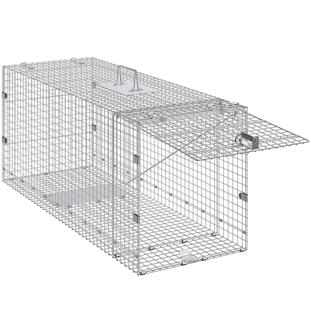 Live Animal Cage Trap, 42" x 16" x 18" Humane Cat Trap Galvanized Iron, Folding Animal Trap with Handle for Stray Dogs, Armadillos, Raccoons, Marmots, Foxes