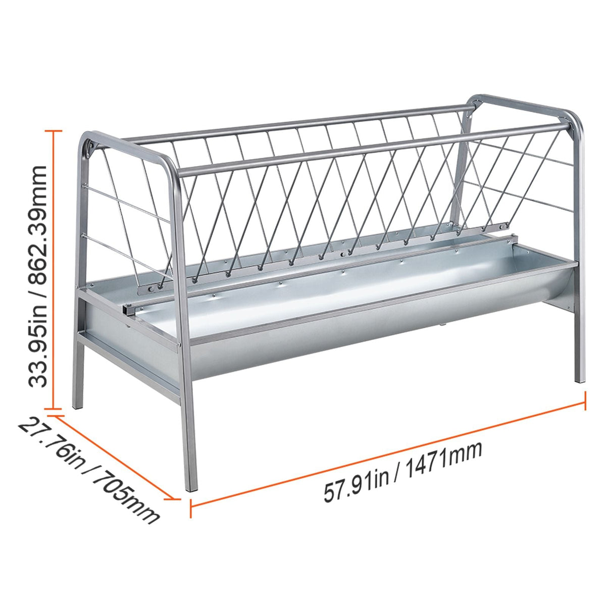 Livestock Hay Feeder, 2 in 1 Grain & Hay Feeder, 80-Gallon Capacity Pasture Feeder, 59" Long Goat Hay Feeder with Deeper Feeding Pan, Heavy Duty Steel Grain & Hay Holder for Sheep Farms Sheds