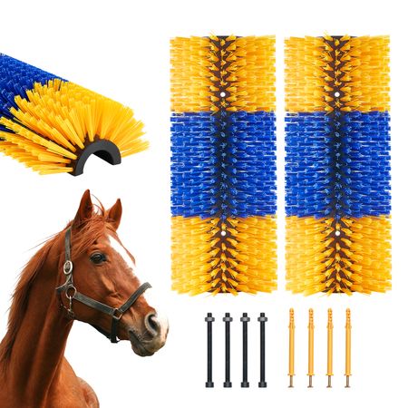 Livestock Scratching Brush, 2 Pcs Horse Brush with 4 Screws, 20 x 7.5 in Cow Scratcher, for Back Itch Relief & Keep Cleaning, Grooming & Scratching Post Brush for Horse, Pig, Cattle Supplies