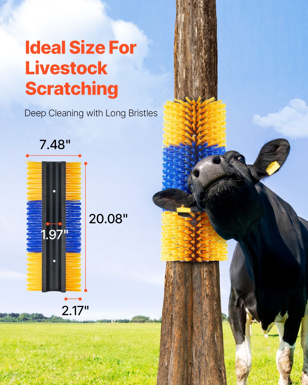 Livestock Scratching Brush, 2 Pcs Horse Brush with 4 Screws, 20 x 7.5 in Cow Scratcher, for Back Itch Relief & Keep Cleaning, Grooming & Scratching Post Brush for Horse, Pig, Cattle Supplies