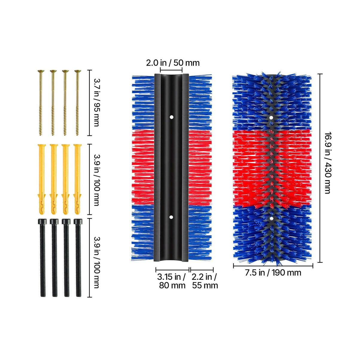 Livestock Scratching Brush, 2PCS Goat Scratcher Brush Post with 8 Screws, 16.9" x 7.5" Cow Scratcher for Back Itch Relief, Massage Grooming Scratch Tool for Horse Cattle Sheep Pig, Blue & Red